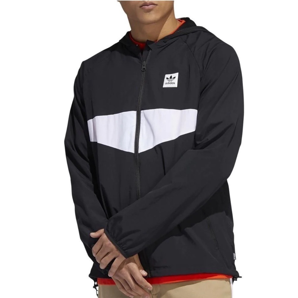 adidas Jacket Dekum Packable Windbreaker Jacket Black White Mens Small